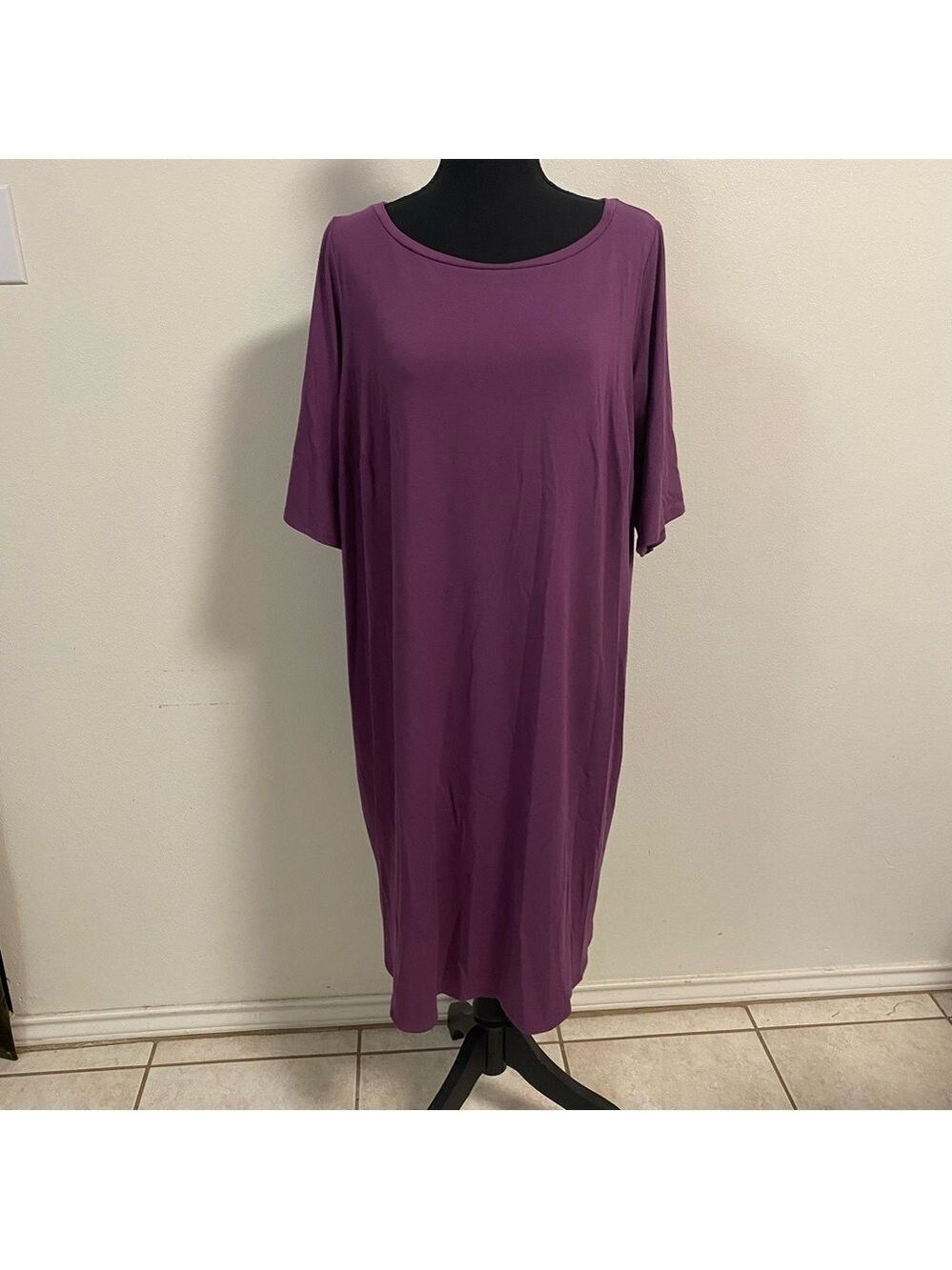 Eileen Fisher Dress Women’s Size 1X Plum Purple Jersey Knit MIDI Dress